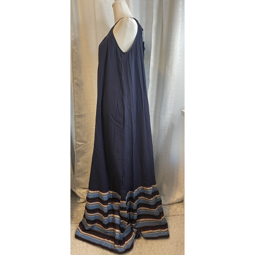 GiGiO Blue Striped Maxi Dress Halter Neck Side Slit Sundress Boho NWT S - Picture 3 of 6